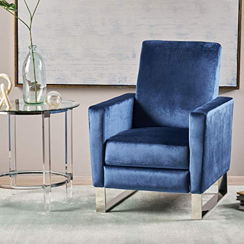 Sillón reclinable terciopelo azul con patas plateadas miniatura 2