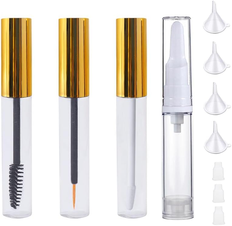 Tubo de rímel transparente con varita, tubos vacíos de brillo de labios y tubo delineador de ojos con brocha insertos de goma y embudos para aceite