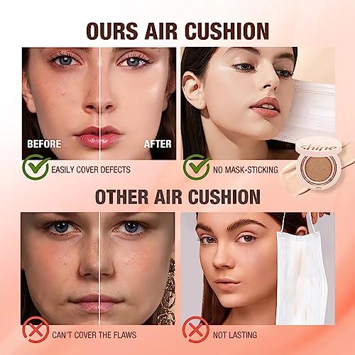 Air Cushion Bb Cream Moisturizing Concealer Long Lasting Foundation Hydrating Natural Brightening Breathable Face Makeup (Pink White) #TOP3
