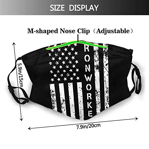 Ironworker America Flag Unisex Reuseable Dustproof Mouth Cover with Adjustable Elastic Strap and Filter