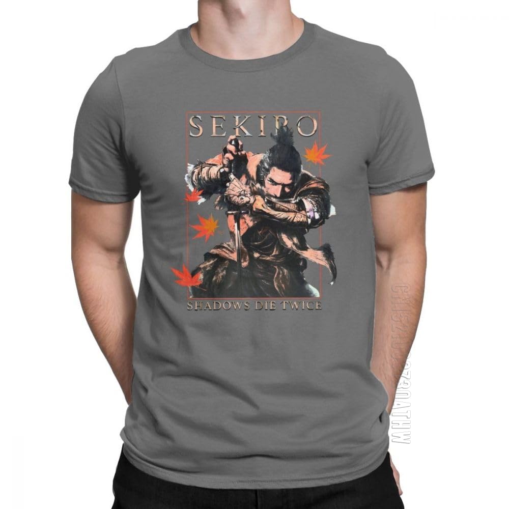 Men's Samuraii Shinobi Sekiro Shadows Die Twice T Shirt Souls Game Japanese 100% Cotton Short Sleeve Tees New ArrivalsT-Shirt (Dark Grey, XL)