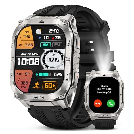 KOSPET Tank M4C Smartwatch Herren mit LED, 1,96" AMOLED, Dualband-GPS & Kompass, Ultra-Lange Akkulaufzeit, 24/7 Herzfrequenz& Schlaftracking, 50M wasserdicht, Bluetooth, Android & iOS(Silber)