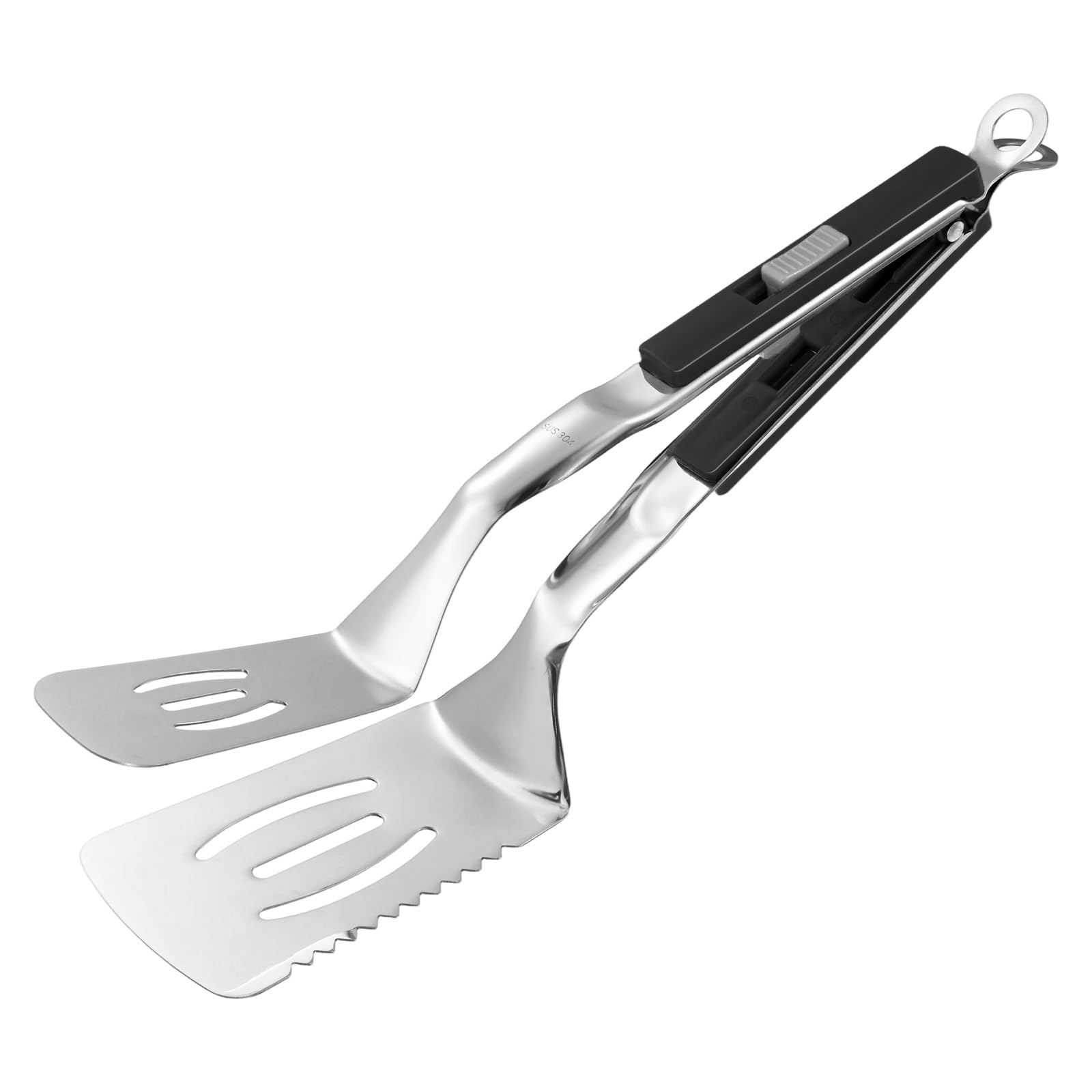 M METERXITY Spatula Tongs 11.4in, Black Handle, Silver Tone