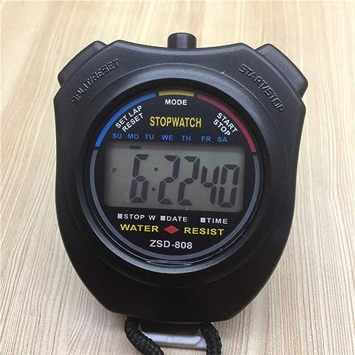 Cronómetro profesional de dos vías, electrónico, multifunción para deportes con silbato metálico (Negro) miniatura 2
