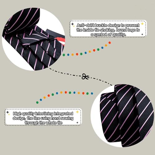 Image of Barry.Wang Man Stripe Ties Set Silk Woven Pocket Square Necktie Cufflinks Formal Party Business