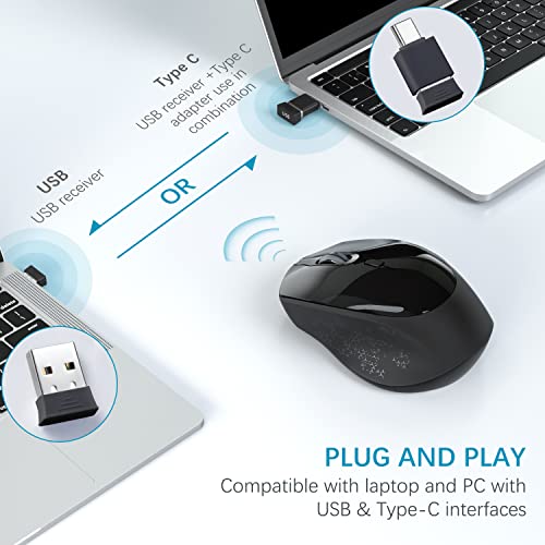 Wireless-Mouse-Noiseless-TopMate-24G-Silent-Optical-Wireless-Mice-3-DPI-Adjustable-Ergonomic-Cordless-Mouse-with-USB-C-Adapter-and-1-AA-Battery-for-PCLaptopDesktopComputerWindowsMac--Black