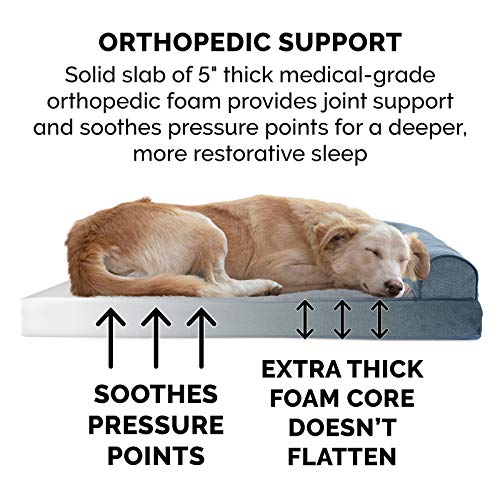 Image of Furhaven Orthopedic Dog Bed for Large Dogs w / Removable Bolsters & Washable Cover, For Dogs Up to 125 lbs - Sherpa & Chenille Sofa - Orion Blue, Jumbo Plus /XXL
