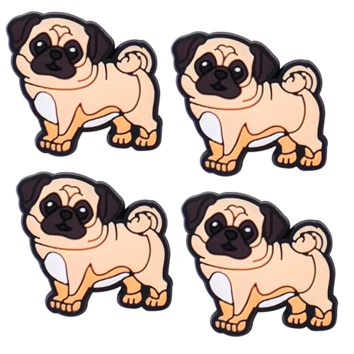 Newbloam Pug Dog Shoe Charms;Beige Pug Puppy Dog Charms for Clog Shoes Decoration Cute Puppy Pet Shoe Charm for Kids Adults Dogs Lover, PVC Shoe Charm Accessories Decoration Gifts 4 Pcs (Beige)