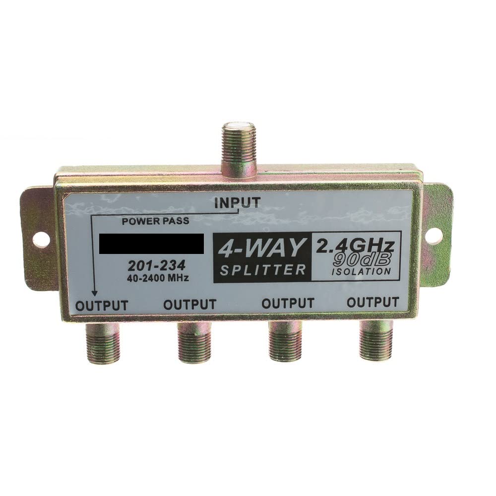 QualConnectTM F-Pin Coaxial Splitter, 4 Way, 2 GHz 90 dB, DC Passing on One Port