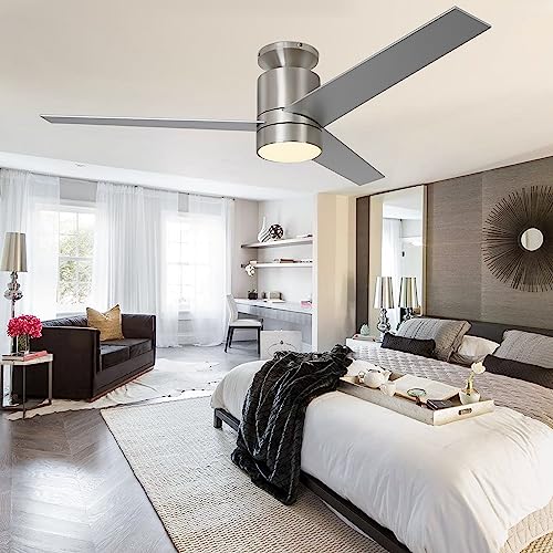 Flybull 046 Ceiling Fans With Lights Flush Mount, 52 Inch Modern Brushed Nickel Ceiling Fan With Light And Remote Control - 3 Blades Indoor Outdoor Ceiling Fan For Patio Farmhouse Bedroom  thumb #5