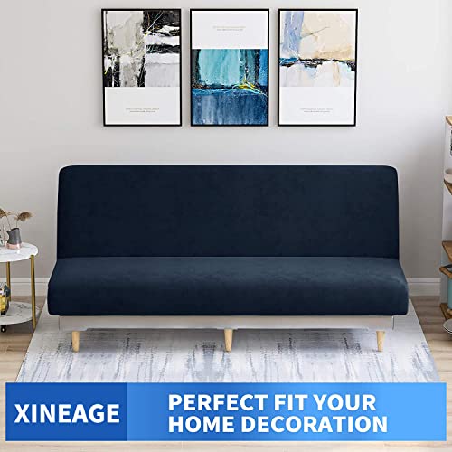 XINEAGE Velvet Futon Cover High Stretch Armless Couch Covers Spandex Fabric Sofa Bed Slipcover Anti Slip Furniture Protector with Elastic Bottom Machine Washable (Futon - Image 2