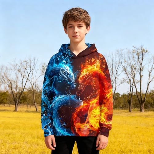 Image of Belovecol Boys Hoodies 3D Printed Hooded Sweatshirts with Pocket for 6-16Y | Pullover Hooded Style Pattern All-over Printed Long Sleeve Non-Fleece Soft Lightweight Tops for Kids