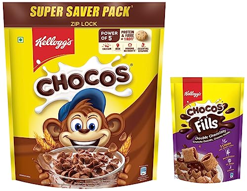 Image of Kellogg's Chocos, With Protein & Fibre Of 1 Roti* In Each Bowl*, 1.15 Kg Pack & Chocos Fills, Double Chocolaty, Multigrain, 170G