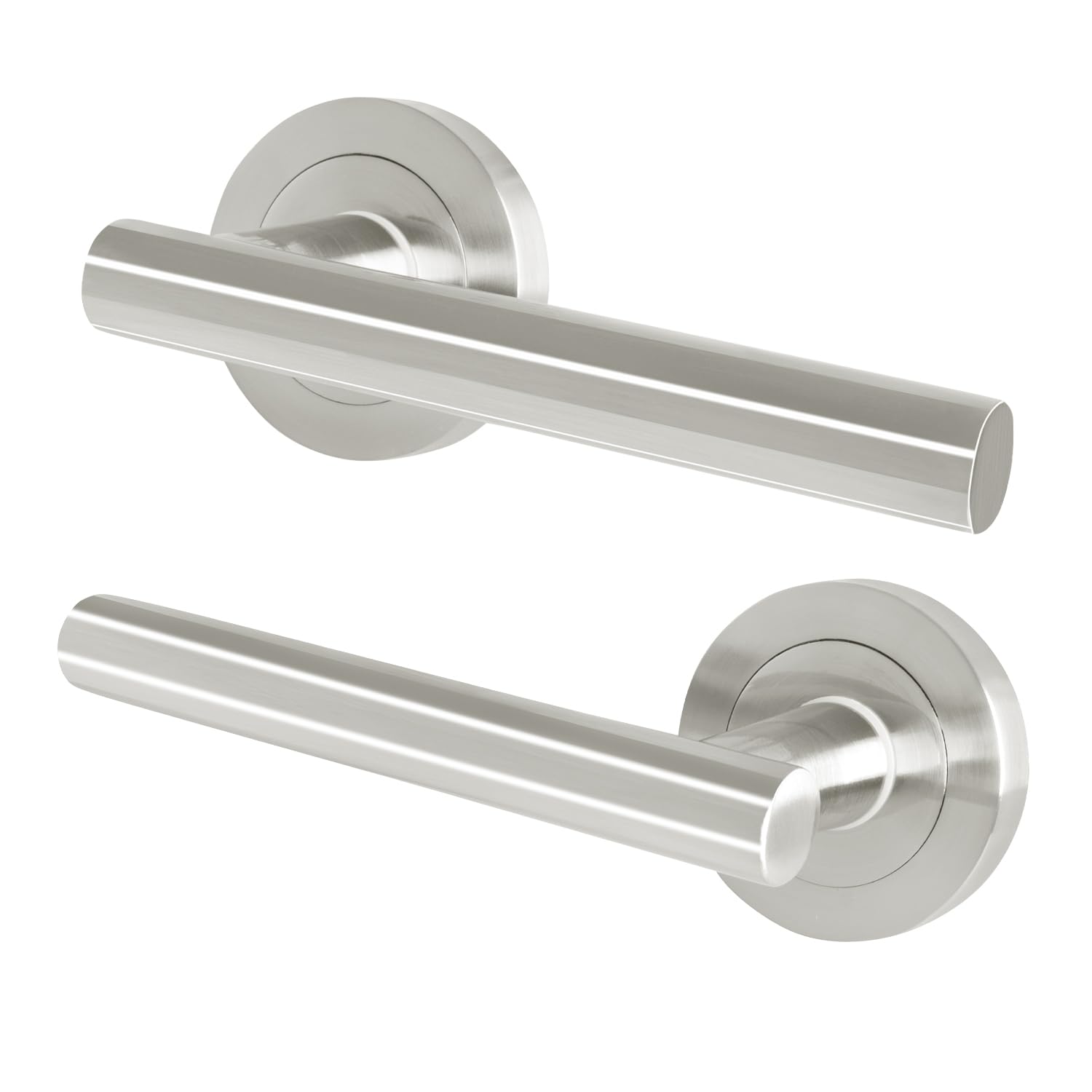 EAI Internal Door Handle Satin Nickel | 1 Pair Satin Lever on Rose Round Handles | Oliena Range โ image 1