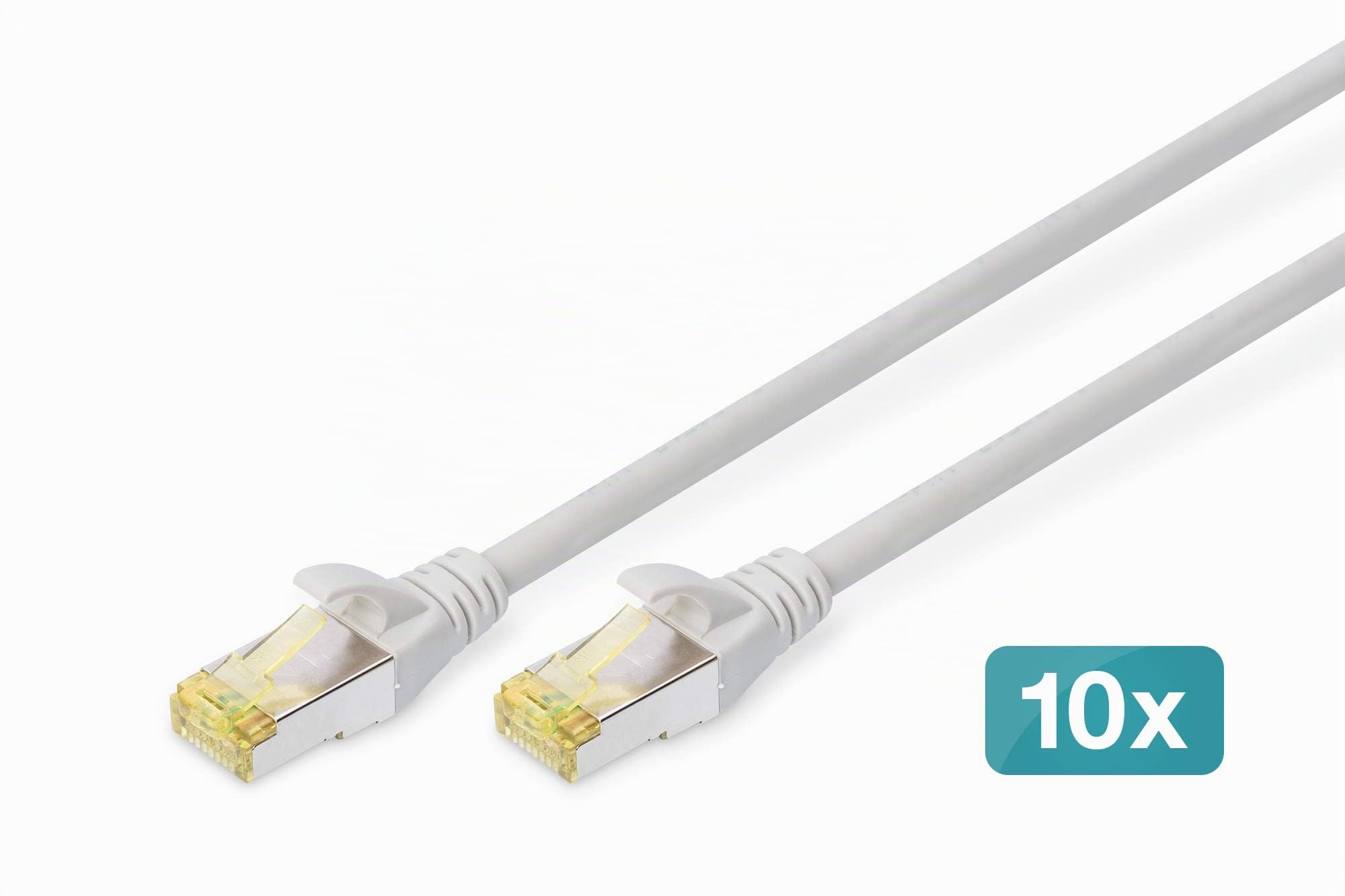 DIGITUS Câble LAN Cat 6A - 0,5m - 10 pièces - RJ45 Câble réseau - S/FTP Blindé - Compatible Cat-6 & Cat-7 - Gris