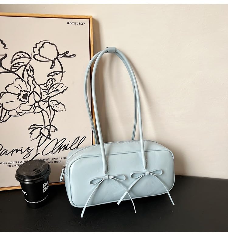 Shoulder Bags for Women Bowler Bag Purse Y2k Bow Purse Cute Shoulder Handbag Faux Leather Swing Bag Coquette Tote4