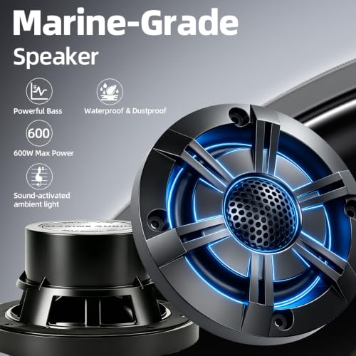 Image of 4 inch 600W Marine Speakers, IP-X6 Waterproof Boat Stereo Speakers with LED Lights,Coaxial Audio, Y35 Woofer, UV & Salt Spray Resistant (Pair, Black，A)