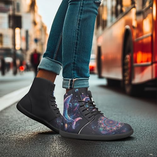 Boho Mandala Print Unisex Barefoot Shoes PU Leather High Top Barefoot Sneakers for Outdoor4