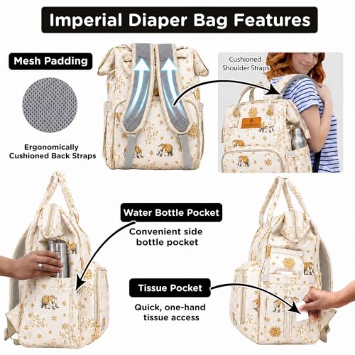 Image of Motherly Patented Diaper Bag Backpack for Moms | Waterproof Baby Travel & Maternity Bag | Spacious Nappy Bag with Insulated Bottle Pockets & Warranty (Elegant Series)