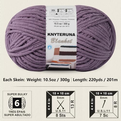 Image of #6 Super Bulky Blanket Yarn for Crocheting - 4 Skeins(Each 10.5oz /300g, 220yds /201m), Chunky Chenille Thick Plush Big Soft Yarn for Crocheting Knitting Blankets, Shadow Purple