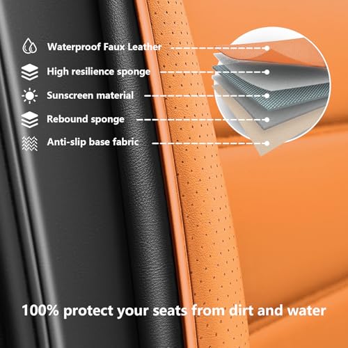 Image of Full Set Car Seat Covers for Ford F-150 F-250 F-350 XL XLT STX Lariat King Ranch Platinum Raptor Seat Covers 2007-2026, Waterproof Seat Protectors(Standard 5 Seats /Black&Orange)