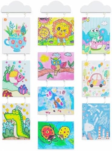 3 Pack Kids Art Display for Kids' Artwork, Cloud Wooden, 42 Clips...