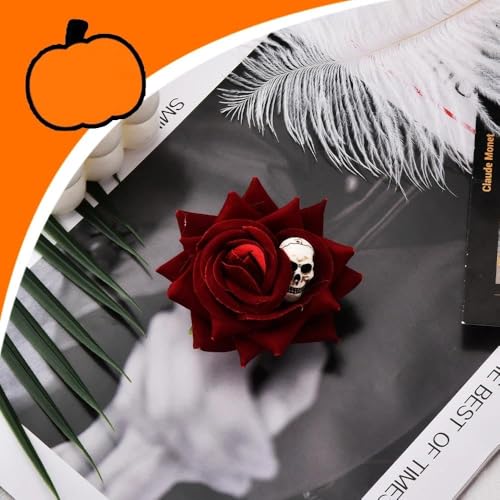 Pinza de cabello rosa Halloween con flores y calavera miniatura 3