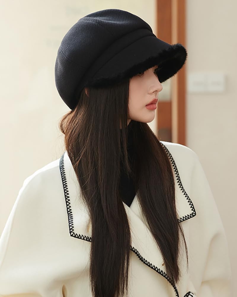 Winter Thick Newsboy Hat Stylish Plush Cabbie Gatsby Cap Visor Beret Hat Ladies Winter Fall Warm Painter Hat