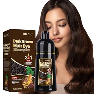 GFEUGS Dark Brown Hair Dye, Hair Dye Shampoo 3 IN 1,100% Grey Coverage-Instant Hair Colour Shampoo for Women Men-Herbal Ingredients, Hair Dye Coloring in Minutes(500ML, 17.6 Fl Oz)(Dark Brown)