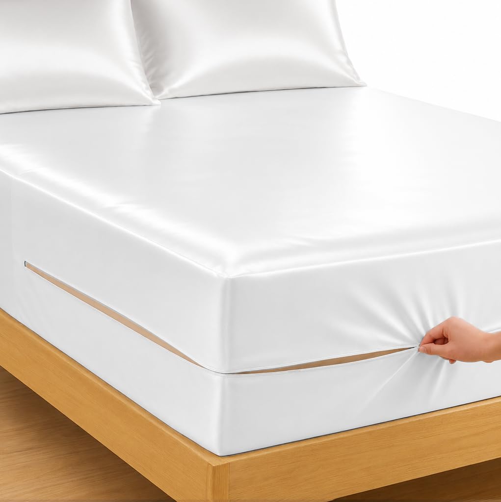 Silky Microfiber Zipper Fitted Sheet- 10" Deep- White- King Size-image-32