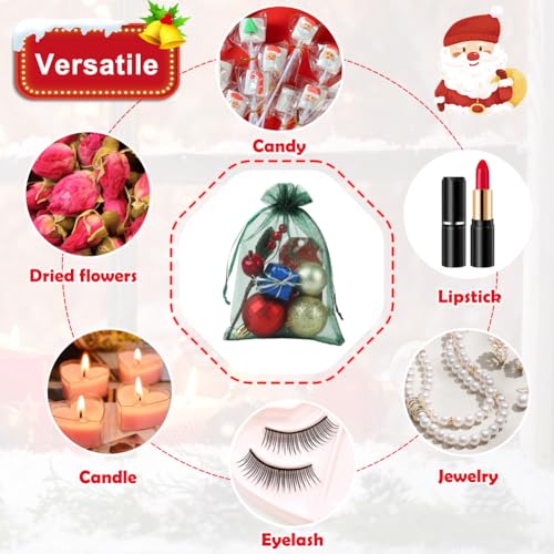 Image of HRX Package 100pcs Organza Bags Dark Green, 4x6 inch Small Christmas Gift Bags Mesh Candy Jewelry Pouches