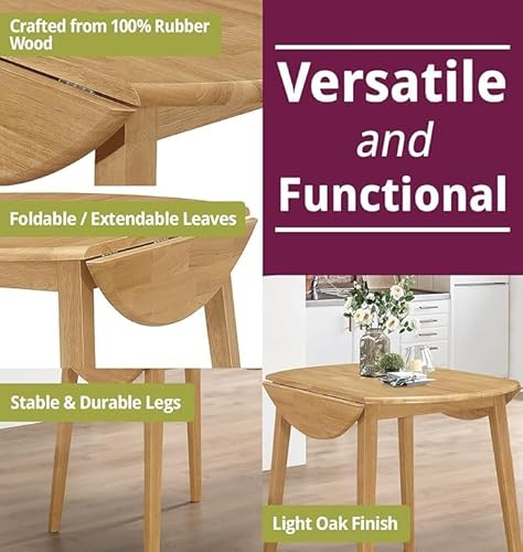 Hallowood Furniture Ledbury Small Dining Table Set for 4, Drop Leaf Table & Padded Seat Chairs in Light Oak Finish, Wooden Folding Dining Table & Dinner Chairs, Dining Room Set 4 Hallowood Furniture Ledbury Small Dining Table Set for 4, Drop Leaf Table & Padded Seat Chairs in Light Oak Finish, Wooden Folding Dining Table & Dinner Chairs, Dining Room Set - Image 4