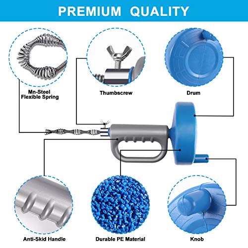 Plumbing Snake Sink Drain Auger, 25 Ft Drain Clog Remover Pipe Snake, Professional Snake Cleaner For Bathtub Drain, Kitchen Sink, Sewer, With Gloves And 5 Pack Plastic Hair Snake - Thumbnail 5