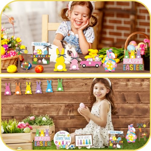 Decoración de bandeja de Pascua y adornos de madera rústicos para mesas 8
