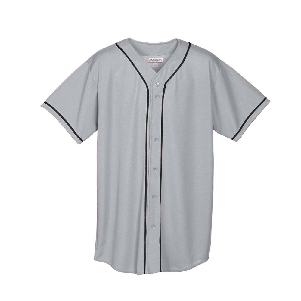 Augusta Sportswear Augusta Wicking Mesh Button Front Jersey with Braid Trim, Silver Grey/Black, XX-Large