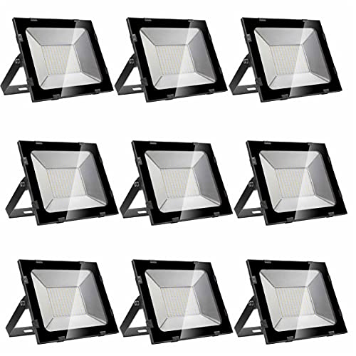 LQ-MAOZI 150W LED Foco Exterior, Reflector LED Súper Brillante de 12000 Lúmenes,IP65 Impermeable Luces de Seguridad Luz, para Jardín, Garaje, Fábrica,9PCS Cover