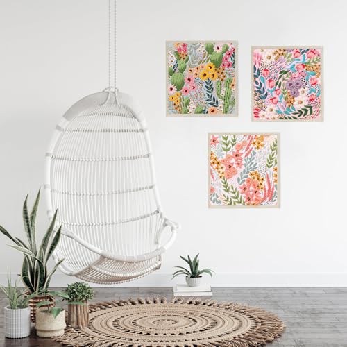Image of LB Pink Floral Embroidery Kit for Beginners Adults, 3 Sets Hand Embroidery Starter Kit with Cactus Flower Pattern and Instructions Stamped Cross Stitch Kits Include Embroidery Hoop Needles Threads