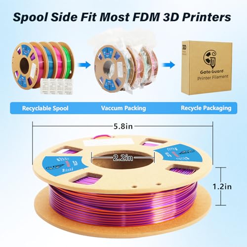 Image of Goto Guard PLA Filament 1.75mm, Tri-Colors Rainbow 3D Printer PLA Filament Bundle, Coextrusion 3D Printing Filament with Silk PLA Color Change, 3D Printing Filament 1.75+ /-0.02mm, 200g X 4 Spools