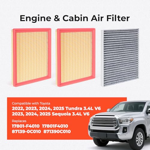Image of Engine Air Filter & Cabin Air Filter Combo Kit Compatible with 2022-2025 Toyota Tundra, 2023-2025 Toyota Sequoia 3.4L V6, Replaces 17801-F4010, 17801F4010, 87139-0C010, 871390C010
