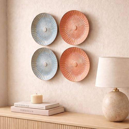 Image of Art Street Set of 4 MDF Decorative,Wall Hanging Plates for Home,Living Room,Hotel Bedroom And Office Decor Show Pieces (Pink & Blue, Size 8 x 8 Inch)