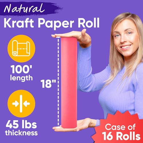 Image of 18 inch x 1200 inch (100 ft) Pink Kraft Paper (Case of 16 Rolls), 45 lbs Thickness, Made in USA Kraft Paper for School, Art Colored Paper, Gift Wrapping Paper, Packing Paper for Moving