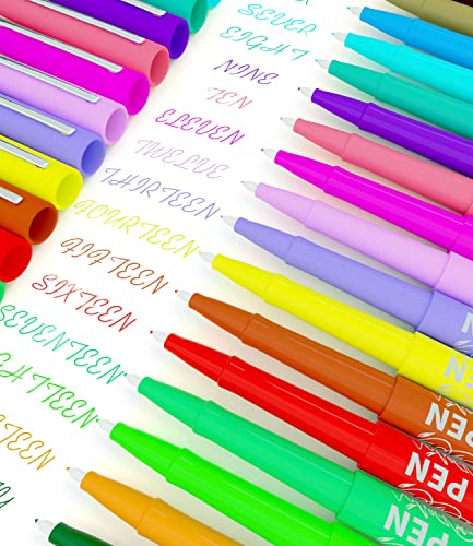 Felt Tip Pens, 35 Colored Fine Point Felt Pen With Fiber Tip, Water-Based Ink, Perfect Markers Pen For Bullet Journaling Adult Coloring, Note Taking At School Office #TOP6