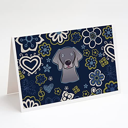 Caroline's Treasures BB5082GCA7P Blue Flowers Weimaraner Greeting Cards and Envelopes Pack of 8 Blank Cards with Envelopes Whimsical A7 Size 5x7 Blank Note Cards