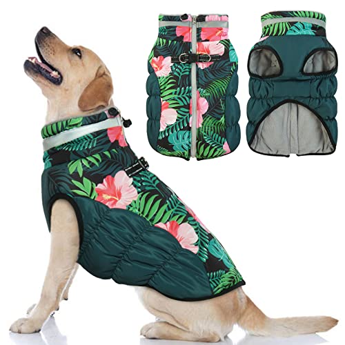 OUOBOB Dog Winter Coat, Reflective Dog Jackets for Large Dogs Winter, Dog Cold Weather Coats, Dog Snowsuit, Waterproof Dog Puffer Jacket, Dog Winter Jacket with Zipper, Fur Collar, D-Ring L Green OUOBOB Dog Winter Coat, Reflective Dog Jackets for Large Dogs Winter, Dog Cold Weather Coats, Dog Snowsuit, Waterproof Dog Puffer Jacket, Dog Winter Jacket with Zipper, Fur Collar, D-Ring L Green