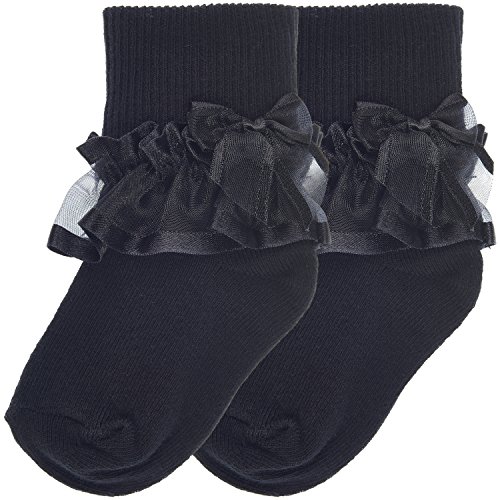 Trimfit Girls Sheer Ribbon & Bow Turn Cuff Socks (Kids 2-Pack)