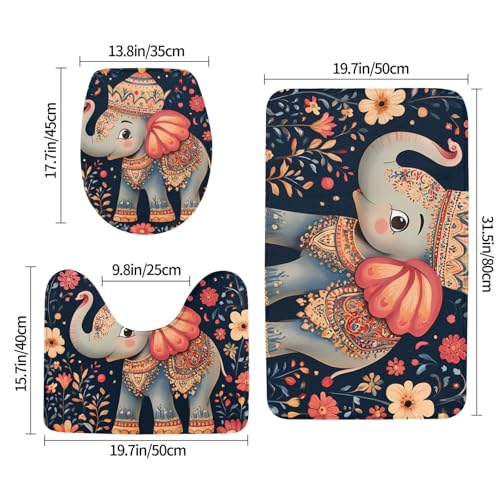 Funda de asiento de inodoro y alfombra de baño de elefante pack completo lavable 3