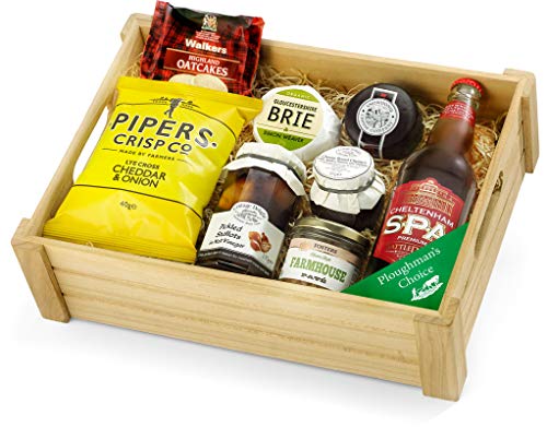 Ploughman's Choice in Wooden Crate - Classic Cheese Gift Set with Real Ale, Mature Cheddar, Brie, Chutney & Pate - Gourmet Cheese Hampers for Men, from Regency Hampers