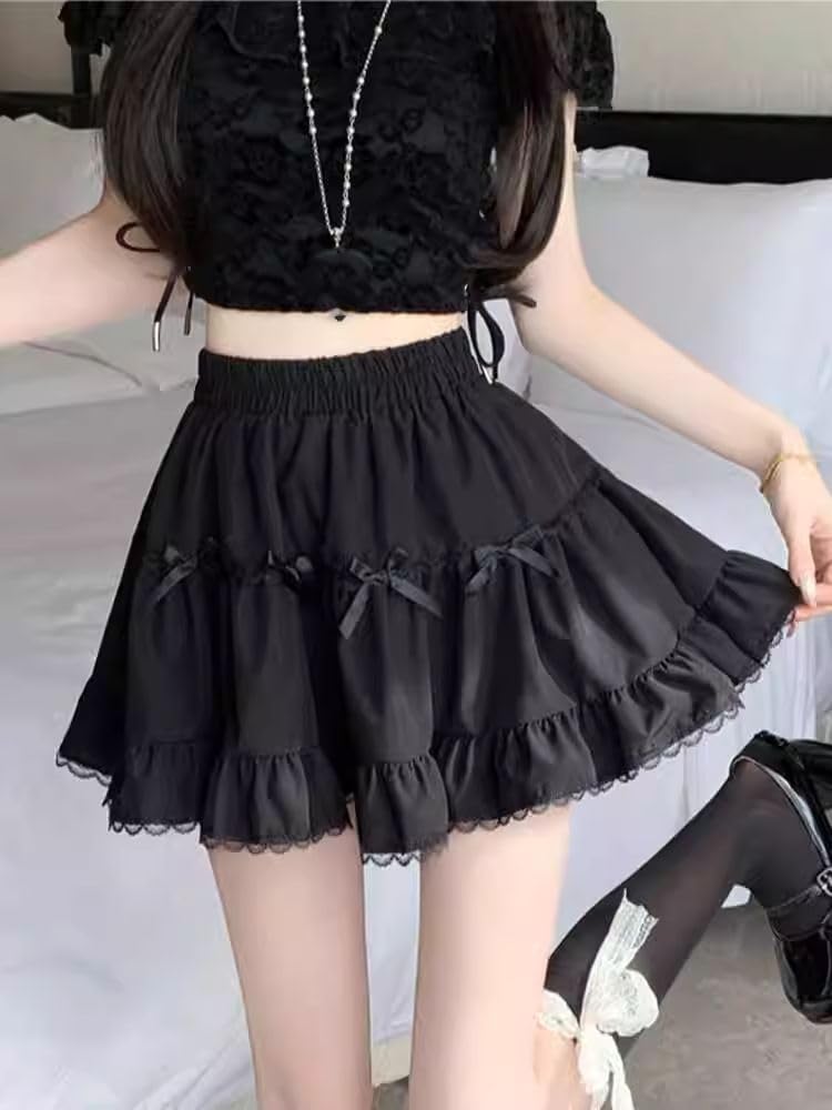 Gonna Mini Kawaii Lolita, con Fiocco, a Volant Multistrato, a Ruché, da Donna