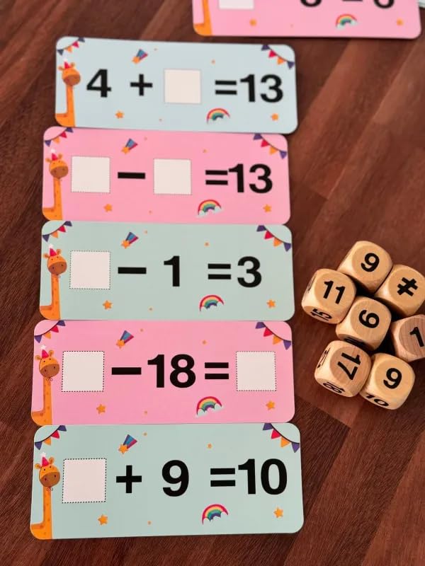 Raindrops Wooden Number Dice Game for Kids | Fun Math Toy with Dice & Activity Cards | Addition & Subtraction Maths Puzzle Game for Preschool Toddlers & Early Age Boys Girls (3+ Years) 3