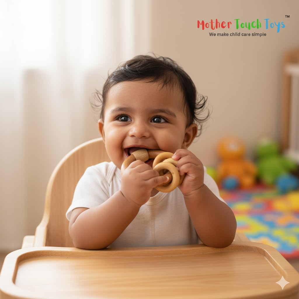 Mother Touch Toy Neem Wood Baby Rattles & Teethers | Non-Toxic, BPA-Free Wooden Infant Toys for 0–2 Years | Natural Neem Jhunjhuna, Teethers & Cradle Rings Gift Box 1